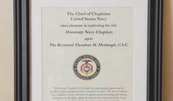 Photo of Navy Chaplain certificate