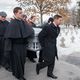 Moreau Seminary seminarians serve as pallbearers for President Emeritus Rev. Theodore M. Hesburgh at the graveside service at the Congregation of Holy Cross Cemetery.