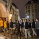 Students enter the Basilica of the Sacred Heart in the overnight hours to pay respects at the visitation