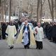 Rev. Thomas O'Hara, C.S.C., Provincial Superior of the Congregation of Holy Cross, leads the procession to the cemetery following the funeral of President Emeritus Rev. Theodore M. Hesburgh, C.S.C.