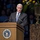 Governor Mike Pence, speaks during a tribute ceremony in the Purcell Pavilion to honor the life of the late President Emeritus Rev. Theodore M. Hesburgh, C.S.C.